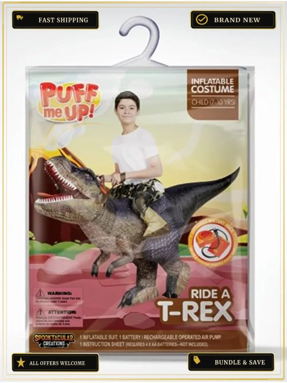 Inflatable T-Rex Dinosaur Costume Kids Ride-On Blow Up Suit